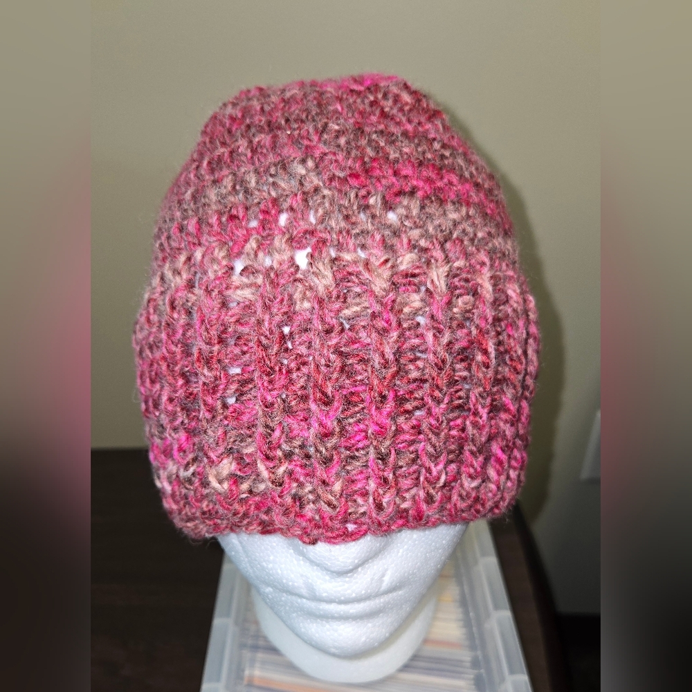 Handmade Maroon and Pink Crochet Beanie